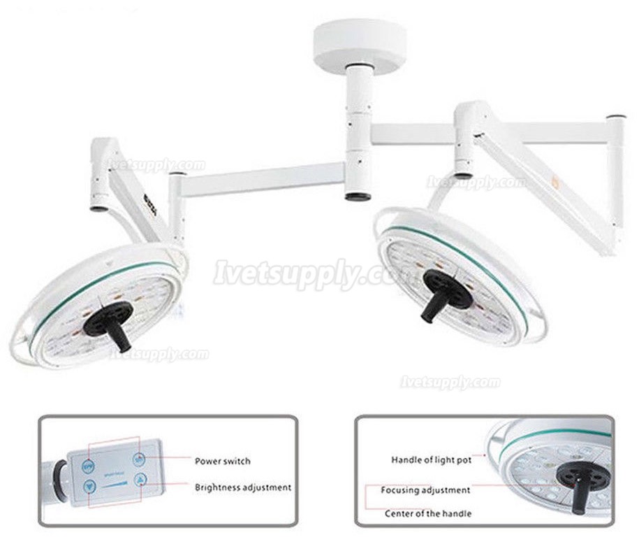 KWS KD-2072B-2 216W Veterinary Two Headed Ceiling LED Surgical Exam Light Shadowless Lamp